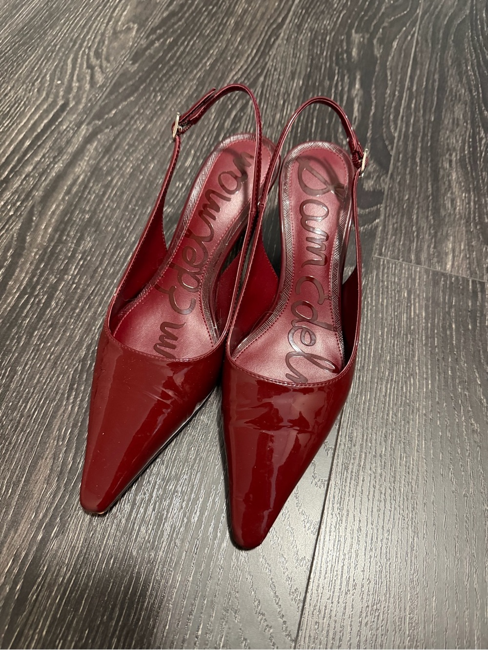 Sam Edelman Wine Red Patent Slingback Pointed-Toe Heels